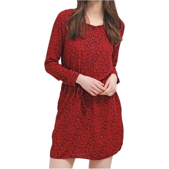 GAP Red Navy Small Cherry Print Henley Neckline Soft Tie Shirt Dress - Picture 1 of 15